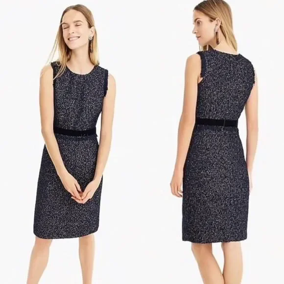 J. Crew Sparkling Constellation Sheath Dress Black Metallic Tweed Sz 12T Tall - Picture 7 of 13
